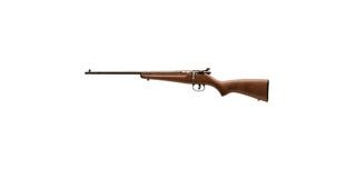 Single shot compact .22 LR rifle with wood stock.